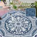 Capslpad 6x6 Floral Outdoor Rug for Patio Clearance Reversible Mats Round Portable Plastic Straw Carpet Waterproof Boho Indoor Outside Area Rugs for RV Camping Picnic Tent Balcony Beach Deck, Blue