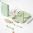 7in1 Travel Bottle Cleaner kit,Baby Essentials, with Bottle Brush、Nipple Brush、Straw Cleaner Brush、Soap Dispenser、Bottle Drying Rack、Drainage Tray、Storage Box,Baby Travel Essential (Green)