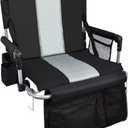 Stadium Seat with Back Support, Bleach Seat with Backrest and Cushion Christmas, Stadium Chair with Cup Holders, Mesh Bag and Hidden Hook for Basketball and Soccer Bench Gifts for Man (Grey)