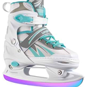 Adjustable Ice Skates for Kids Girls Boys, 4 Size Adjustable Beginner Ice Hockey Skates for Youths Teen, Warm Ice Skating Shoes with Electroplated colorchanging blades for Outdoor and Rink, Blue