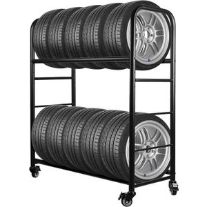 Tire Rack, 56 x 44 x 20 Inches Garage Tire Storage and Organization, Rolling Tire Rack 218KG/480LBS Capacity,2 Storage Shelf & 4 Swivel Casters,Black