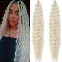 613 Boho Curls Deep Water Wave Crochet Hair Blonde Curly Wavy Braiding Hair Pre Stretched Synthetic Boho Hair for Braiding 24 Inch 2 Packs Bohemian Ocean Wave Braiding Hair for Boho Crochet Braids