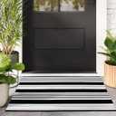 Black and White Striped Outdoor Rug 27.5"x43" Cotton Front Porch Door Mat Doorway Carpet Kitchen Laundry Room (Black Strip)