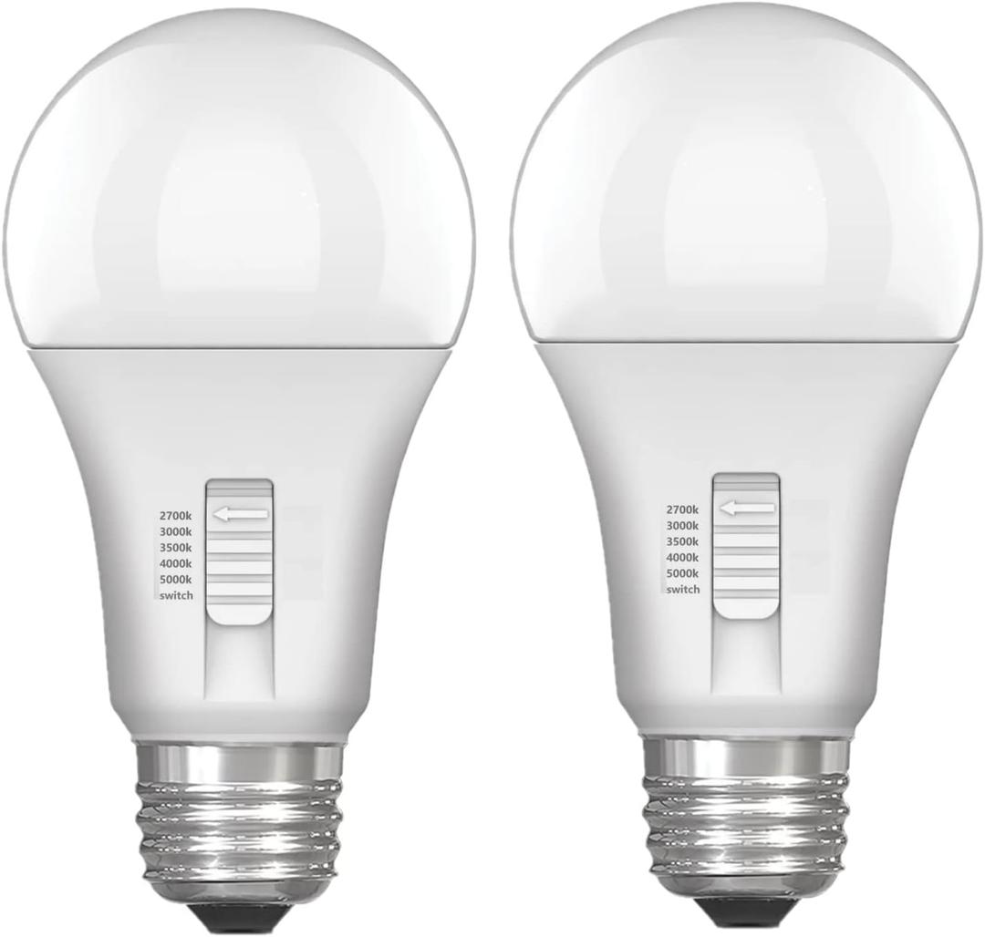 Color Selectable A19 LED Light Bulbs - Choose from 5 Colors Soft White to Daylight White. E26 Base, 60W, 800 Lumens, 85% Energy Saving for Indoor & Outdoor (2-Pack)