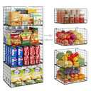 4 Pack Stackable Wire Baskets for Pantry Organizers and Storage, Large Pantry Basket for Snack Organizer, Foldable Fruit and Vegetable Storage Bin Store Can Onion Potato for Kitchen Cabinet/Countertop