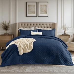Bedsure Quilts Queen Size - Ultra Soft Queen Quilt Bedding Set for Modern Bedroom Decor, Lightweight All-Season Comforter with 2 Pillow Shams, Navy Summer Bedspread Coverlet 90x96 Inch