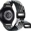 One Click No Gap Braided Bands Compatible with Samsung Galaxy Watch 7 6 4 5 FE Band 40mm 44mm/Galaxy Watch 6 4 Classic 47mm 43mm 42mm 46mm/Watch 5 Pro 45mm, 20mm Elastic Nylon Sport Strap Men Women (M-Black White)