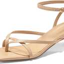 Coutgo Womens Strappy Low Kitten Heels Sandals Open Square Toe Flip Flop Summer Dress Party Shoes (8, Nude)