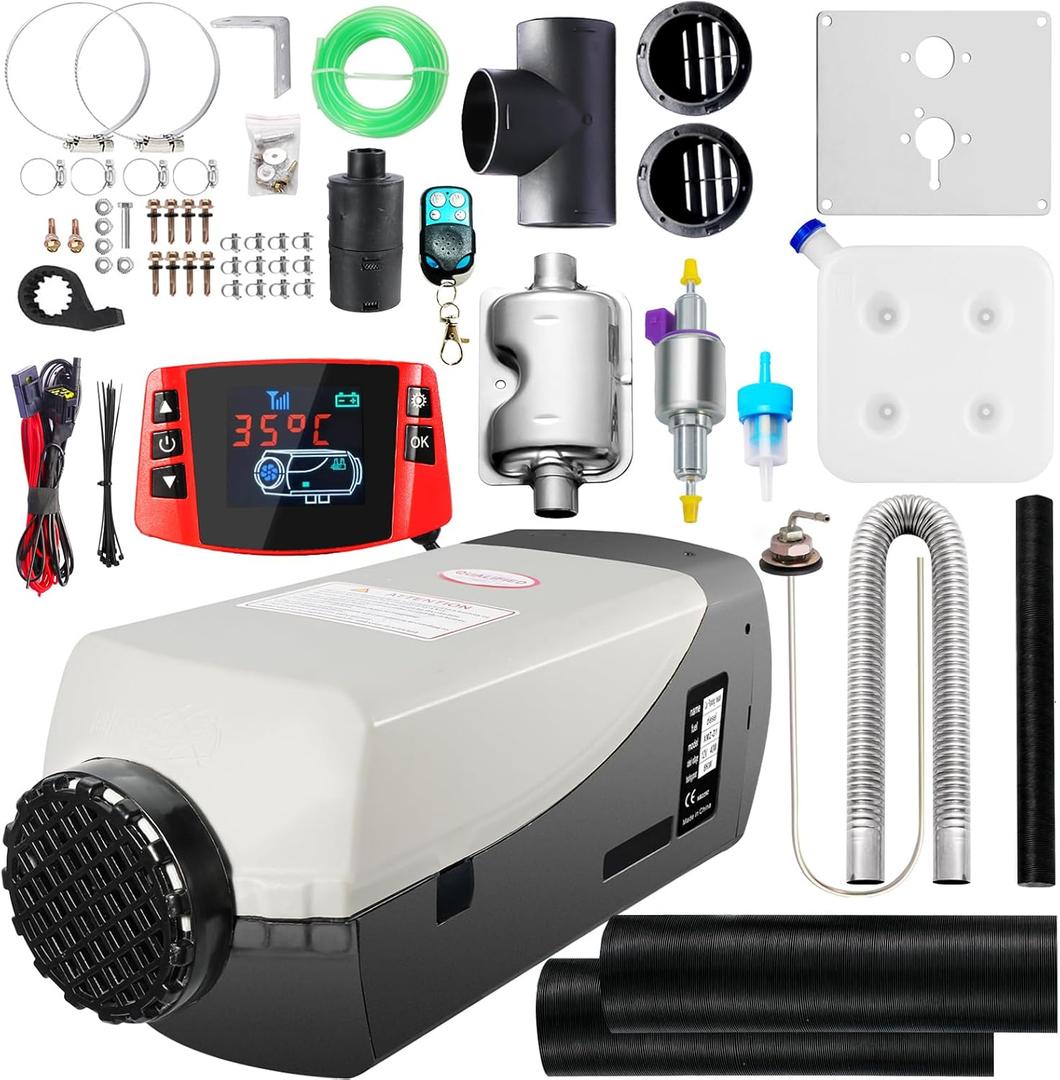 WAYSKA Diesel Air Heater 12V, 15L Tank, Diesel Heater 8KW, Muffler, Diesel Parking Heater with LCD Monitor & Remote Control for Trucks, Trailer, Boat and Motor-Home, Size: 2KW