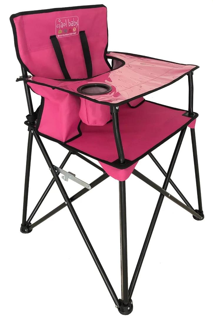 ciao! Baby Portable High Chair for Babies and Toddlers, Compact Folding Travel High Chair with Carry Bag for Outdoor Camping, Picnics, Beach Days, and More (Hot Pink)