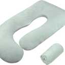 TANOFAR Pregnancy Pillow Cover J Shaped(ONLY Pillowcase), Super Soft Pillowcase Replacement Cover for Maternity Pillow, with Large Sized Zipper, Fits 55/58 Inch Pregnant Pillow, Green