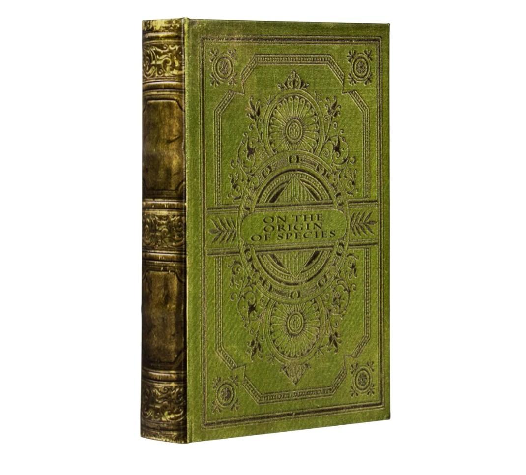 Vintage Style Olive Green Faux Leather Embossed Book Box - Decorative Storage Box 3-03