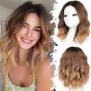 Brown to Honey Blonde Short Wavy Wig for Women Lace Hairline Bob Style Synthetic Heat Resistant - Natural Appearance for Everyday Hairstyle 14 Inch