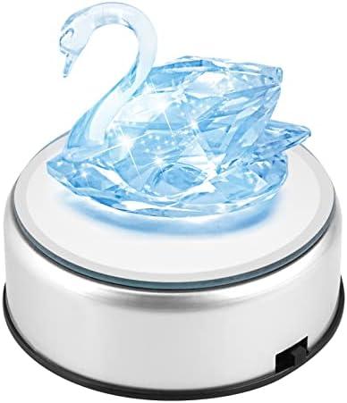 Estink LED Light Stand Base, Colorful Light Rotating Crystal Display Base Stand Holder Circular Show Stand Display Plate with AC US Adapter for Crystals Glass Art, Silver