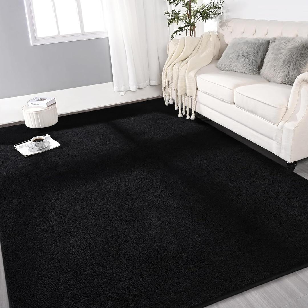 Gifeas Large Ultra Soft Modern Area Rugs for Living Room Bedroom, 5x8 Feet Black Thickened Memory Foam Indoor Solid Minimalist Carpets, Non-Slip Comfy Rug for Boys Girls Nursery Room Home Decor