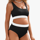 Maternity Two Piece Swimsuit High Waisted Strappy Bikini Set Bathing Suit, XL