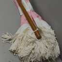 AMMSUN Boho Fringe Umbrella Outdoor Patio, 6.5ft UPF50+ Picnic Umbrella with Tassels with Steel Pole and Push Button Tilt, Pink Stripes