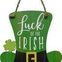 NIKKY HOME St. Patrick's Day Decoration Door Sign Welcome Green Top Hat Shamrock Clover Hanging Wood Decor for St Patrick's Day Party, 12 x 12 Inches
