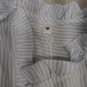 ETCYY Puff Sleeve Tops for Women Summer Striped Ruffle Tops Trendy Button Down Plaid Shirts Puffy Ruffle Collar Blouse,Striped Blue,Medium