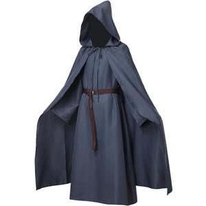 Pagan Tunic Cloak Friar Medieval Cosplay Hood Capes Costumes Knight Costume (Large, Grey)