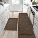 BEQHAUSE Kitchen Rugs and Mats Set of 2 Non-Slip Kitchen Mats for Floor, Absorbent and Stain Resistant Kitchen Runner, Machine Washable Rugs for Kitchen, Laundry & Sink, 24"x36"+24"x60", Brown