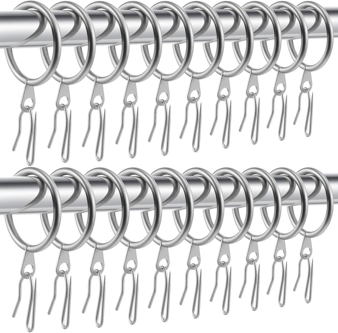Hotop 60 Pieces 1.65 Inch Metal Drapery Curtain Rings Curtain Hanging Rings and 60 Pieces Metal Drapery Pin Hooks for Drapes Window Door Shower (Silver)