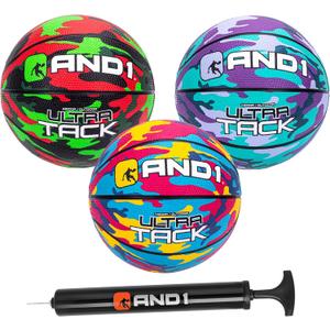 AND1 Mini Basketball 3 Pack Set for Kids (Deflated w/Pump Included): - Size 3 7-Inch Premium Youth Size Basketballs, Easy to Grip (Neon Camo)