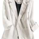Women's Casual Solid Cotton Linen 3/4 Sleeve Short OL Work Blazer Jacket Coat (XX-Large, Beige)