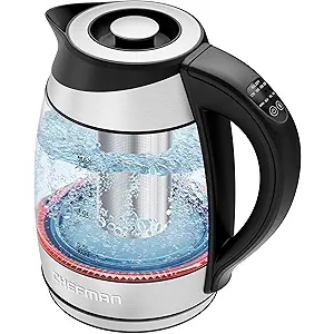 Chefman Electric Kettle with Temperature Control, 5 Presets LED Indicator Lights, Removable Tea Infuser, Glass Tea Kettle & Hot Water Boiler, 360° Swivel Base, BPA Free, Stainless Steel, 1.8 Liters