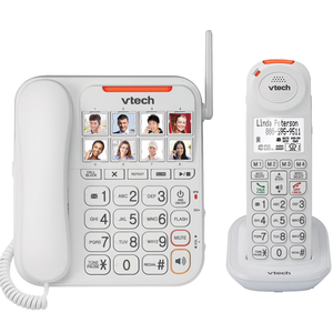 VTech SN5147 Amplified Corded/Cordless Senior Phone with Answering Machine, Big Buttons, 90dB ExtraLoud Visual Ringer, 50dB Audio Assist, Call Blocker, White