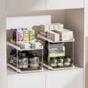 Delamu 2 Sets of 2-Tier Multi-Purpose Bathroom Under Sink Organizers and Storage, Stackable Kitchen Pantry Organization, Pull Out Medicine Cabinet Organizer with 8 Movable Dividers, Amber