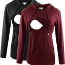 Bhome Nursing Shirt Long Sleeves Hoodie Breastfeeding Top Sweatshirt (X-Large)