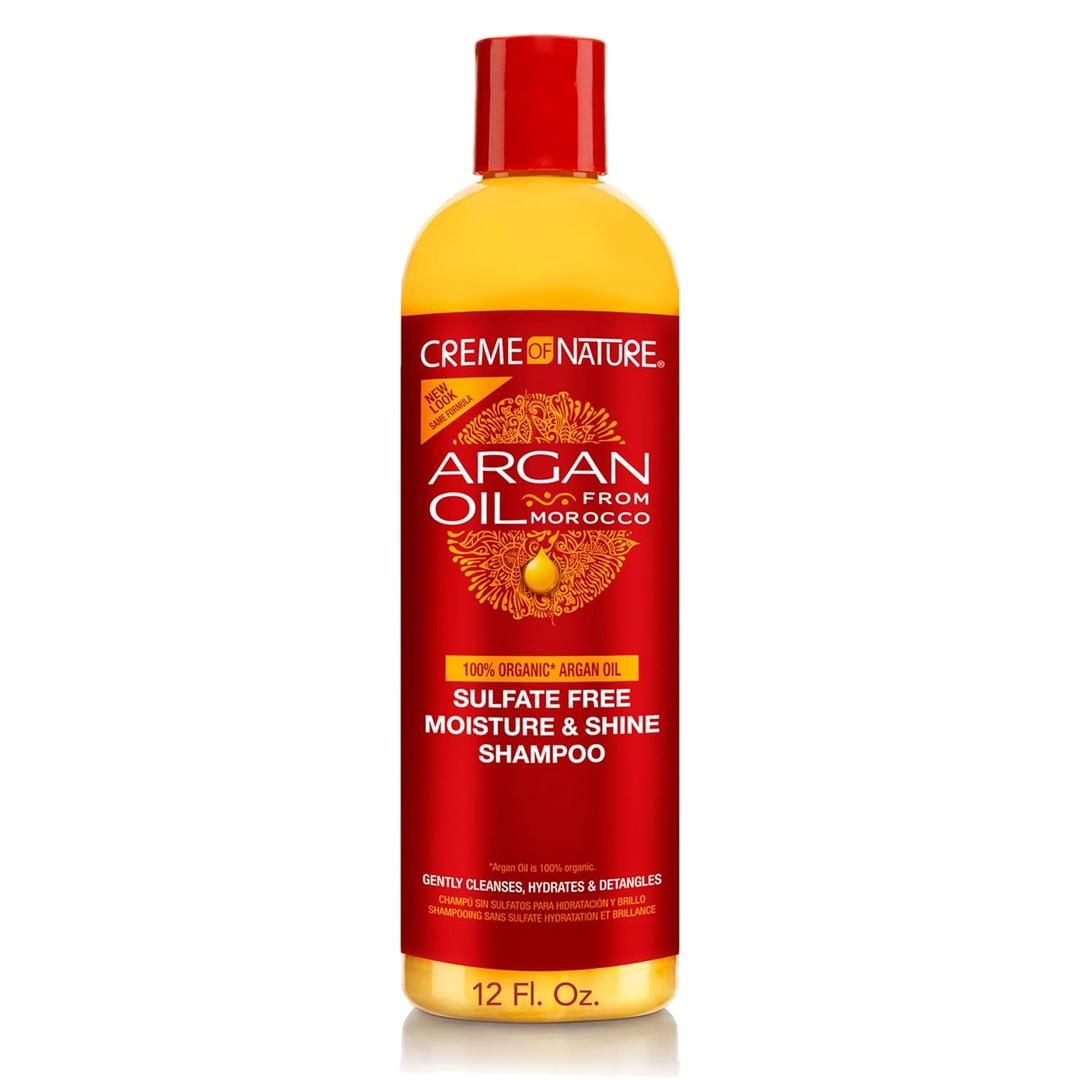 Creme of Nature Sulfate-Free Moisture & Shine Shampoo, Gently Cleanses, Hydrates & Detangles, Infused with 100% Pure Argan Oil from Morocco, 12 fl oz