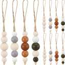 Leinuosen 24 Pcs Christmas Wood Bead Farmhouse Natural Boho Xmas Hanging Beads Ornaments Christmas Tree Wood Bead Hanging Decor for Home Xmas Tree Party Fireplace Garland Mantel Scandi Decor