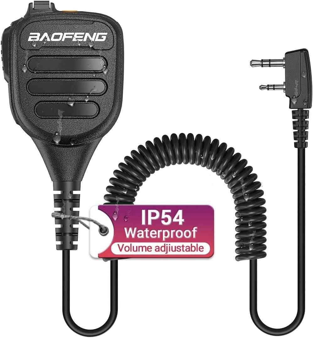 BAOFENG Microphone Handheld Heavy Speaker BF-850 Ham Radio Mic IP54 Waterproof Volume Adjustable Speaker Mic for UV-5R BF-F8HP PRO AR-5RM UV-21R for Kenwood Retevis Walkie Talkies (Black