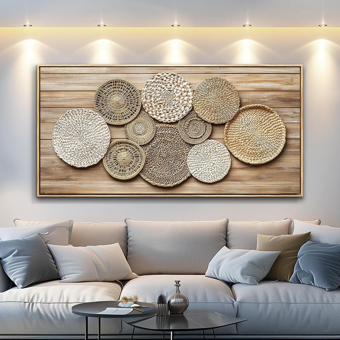 Large Wall Decor Canvas Painting Wall Art for Living Room Decor Weaving Disc Decorative Painting Wood Frame DecorPrint Artwork for Dining Room Bedroom Bathroom Kitchen Home Decor 24x48 in