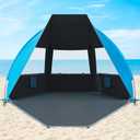 Gorich Portable Beach Tent for 3/4-5/6-7 Person with UPF 50+ UV Protection, Lightweight & Foldable Sun Shelter with 5 Sand Bags, Easy Setup Windproof Beach Umbrella Sun Shade (Dark Shelter-Skyblue)