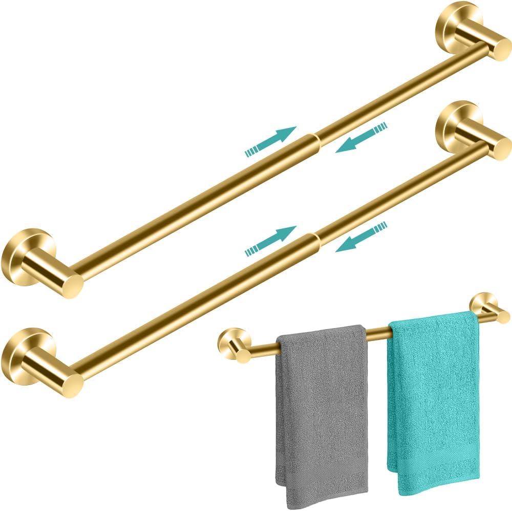 MGahyi Towel Racks for Bathroom-Adjustable Towel Holder(13.18inch-24inch) Sturdy and Rustproof Towel Bar Wall Mounted, Single Towel Bar Rod for Bathroom Accessories (Gold, 2Pcs-Towel Bar)