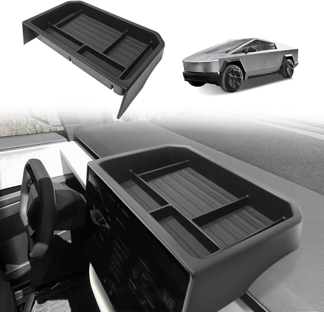 BestEvMod Center Console Screen Dash Organizer Compatible with Tesla Cybertruck 2025 2024 Pickup Dashboard Organizer Back Storage Box Tray Custom fit (Screen Back Tray - ABS)