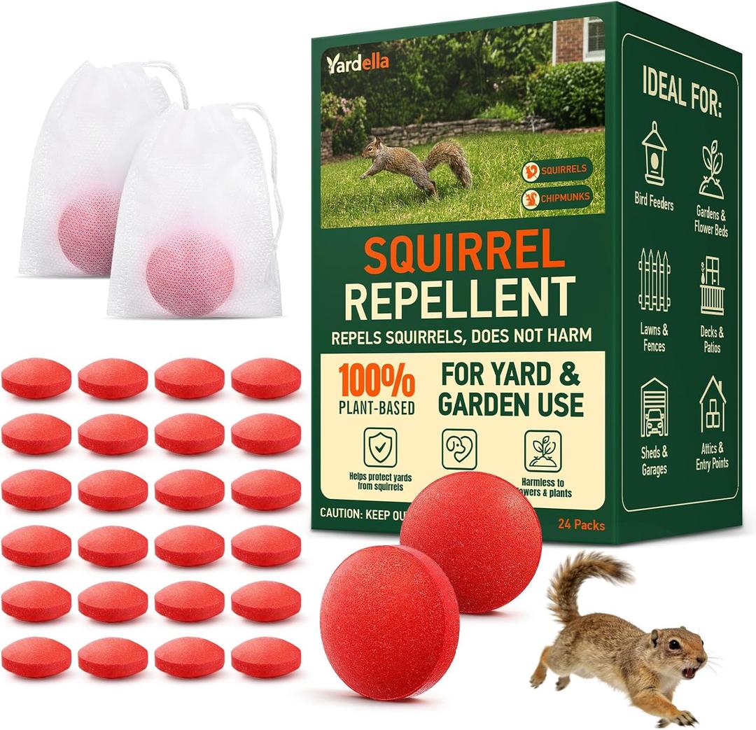 Squirrel Repellent Outdoor Peppermint Oil Squirrel Repellent Moth Balls, 24-Pack Powerful Chipmunk Repellent Peppermint Balls for Outdoor, Pet Safe Botanical Squirrel Deterrents for Garden, CA