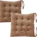 2 Pack Square Seat Cushion Chair Pads for Kitchen Dining Chairs, Soft Comfort Velvet Chair Mat Pillow Cushions with Ties for Office Desk Living Room Tatami 15.5", Khaki