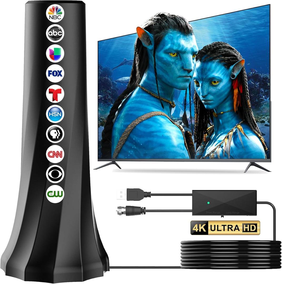 2026 TV Antenna Indoor,Antenna for Smart TV 1900+ Miles Range,HDTV Antennas for Local Channels 360 Signal Booster Reception,Portable Antenna Indoor Outdoor Support 8K 4K 1080p All TVs-25FT Coax Cable