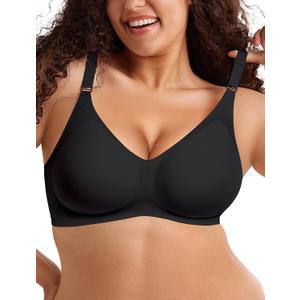 Push Up Seamless Bras for Women No Underwire Support and Lift V Neck Wireless Full Coverage Bralettes Everyday Bras (Medium, Black)