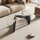 Honyee Morden Coffee Table, 42.5" x 28.5" x 16.1" Triangle Tempered Glass Top for Living Room, Color: Dark Wood