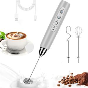 Milk Frother Handheld for Coffee, Electric Whisk 3 Speed Adjustable, Drink Mixer with Stainless 3 Whisks, Rechargeable Hand Frother Wand, Foam Maker for Latte Cappuccino Matcha Egg Silver