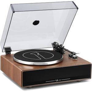 1 by ONE Vinyl Record Player with Bluetooth Input, All-in-One Turntable with Built-in Speakers, Phono Preamp, AT-3600L Cartridge, Belt Drive 33/45 RPM (Brown)