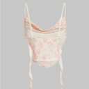 SHENHE Women's Mesh Cowl Neck Camisole 3D Flower Rosette Ruffle Fairy Boho Tank Top (Light Pink)