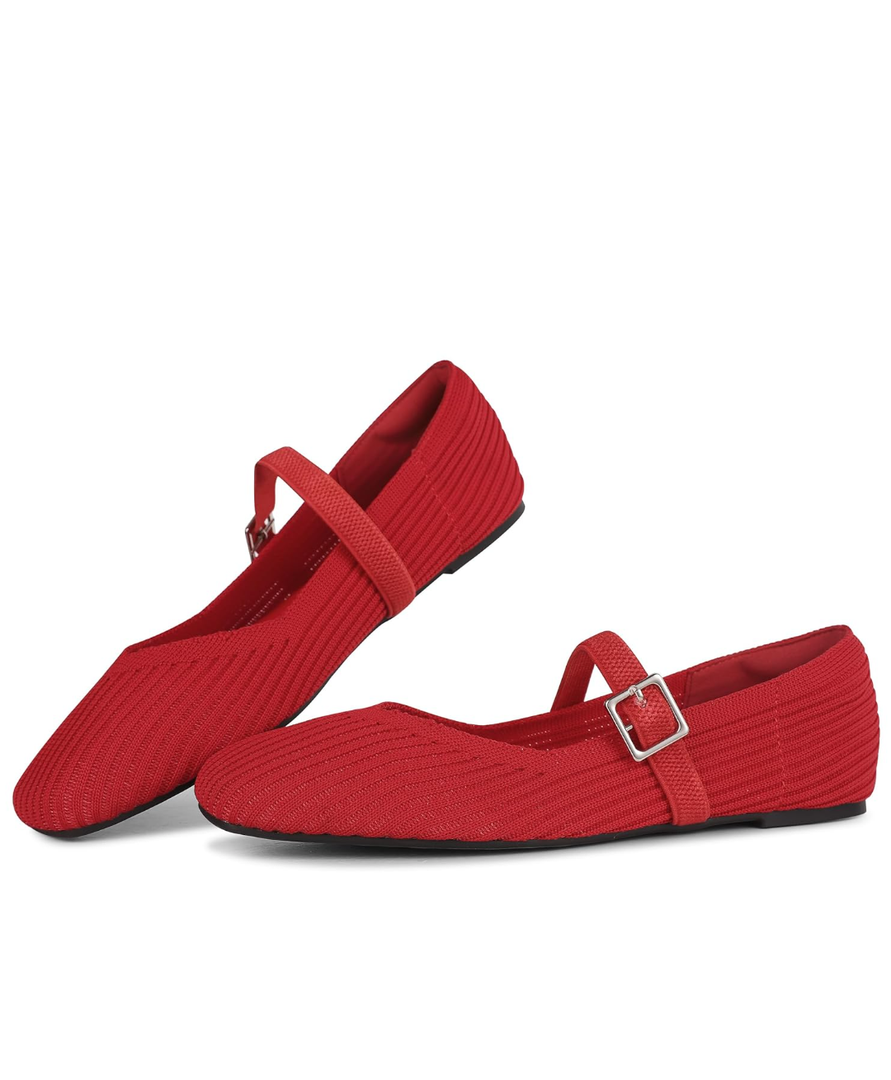 CELNEPHO Flats for Women Square Toe Ballet Flats Shoes Comfortable Dressy Knit Flats for Women Arch Support Slip On Washable Casual Office Shoes 8