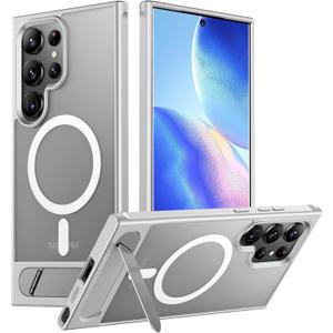 Temdan Magnetic for Samsung Galaxy S23 Ultra Case, [Innovate Stand][Military Grade Drop Protection][Non Slip][Translucent Matte] Shockproof Phone Case for Galaxy S23 Ultra 6.8" 2023 -Sliver (Silver)