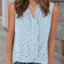 BTFBM Womens Sleeveless Button Down Shirts Ruffle V Neck Casual Hollow Out Eyelet Tops Boho Spring Vacation Blouse 2026 (Blue, L)
